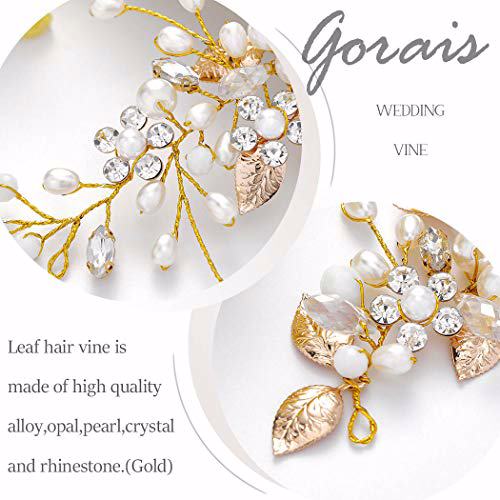 Gorais Bride Wedding Hair Vine Gold Pearl Bridal Headpieces, C Gold 3