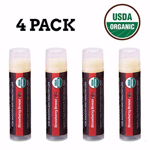 USDA Organic Lip Balm 4-Pack by Earth's Daughter Strawberry Breeze 4