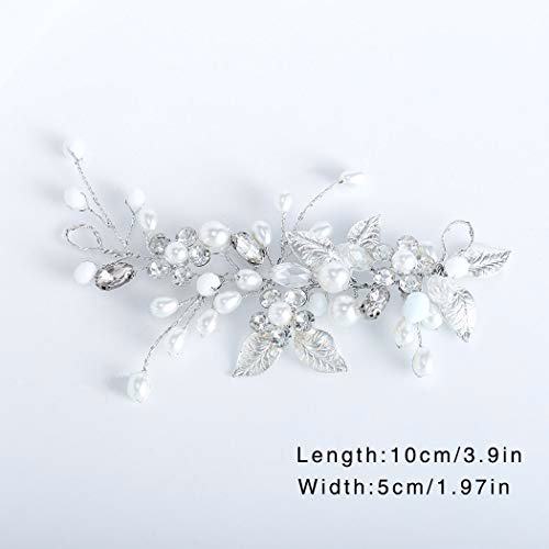 Gorais Bride Wedding Hair Vine Silver Pearl Bridal Headpieces, A Silver 7