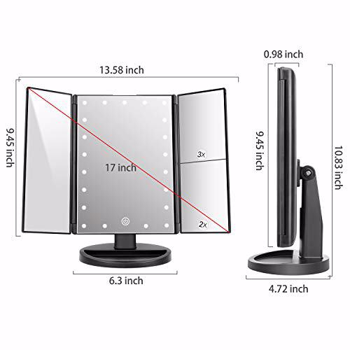 deweisn Trifold Lighted Vanity Mirror with 21 LED Lights Black 3