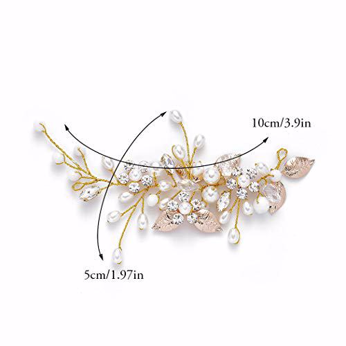 Gorais Bride Wedding Hair Vine Gold Pearl Bridal Headpieces, C Gold 5