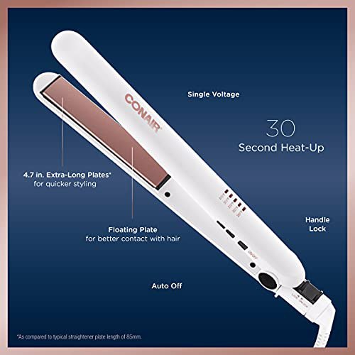 Conair Double Ceramic Flat Iron, 1 Inch, White/Rose Gold 4
