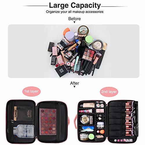 Relavel Travel Makeup Train Case Makeup Cosmetic Case Organizer Pink 3