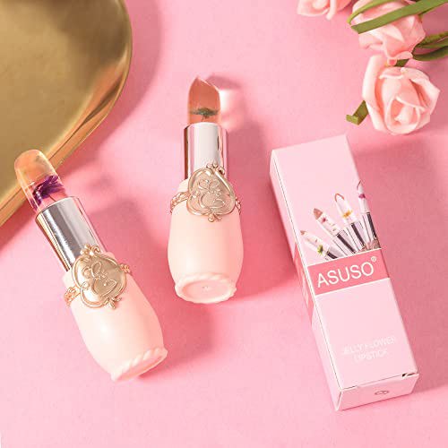 BINGBRUSH 2Pcs Crystal Flower Jelly Color Changing Lipstick 7