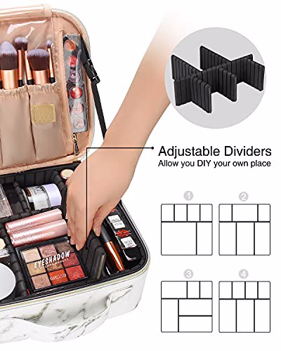 Relavel Travel Makeup Train Case Cosmetic Organizer with Adjustable Dividers 8