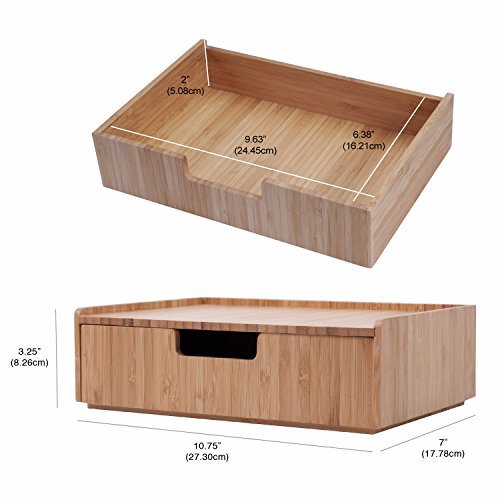 MobileVision Bamboo Makeup Drawer Organizer with 5-Compartment Brush 3