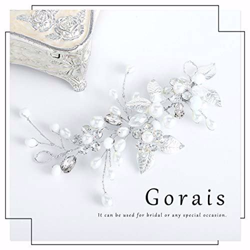 Gorais Bride Wedding Hair Vine Silver Pearl Bridal Headpieces, A Silver 5
