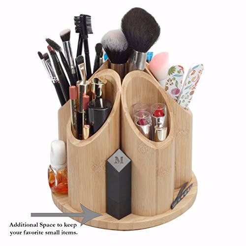MobileVision Bamboo Circular Rotating Makeup Organizer 2