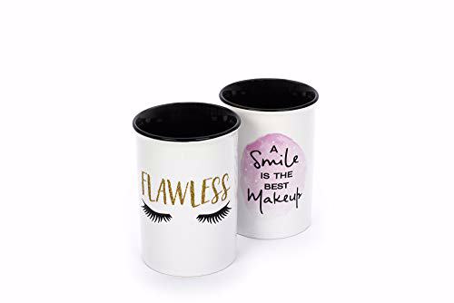 Ceramic Makeup Brush Holder Storage with Cute Sayings 2 pack 3