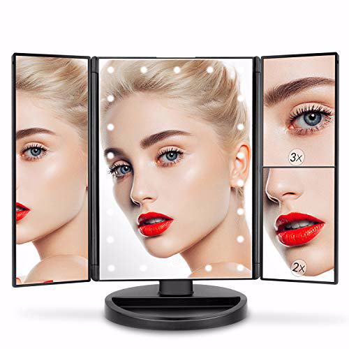 deweisn Trifold Lighted Vanity Mirror with 21 LED Lights Black 2