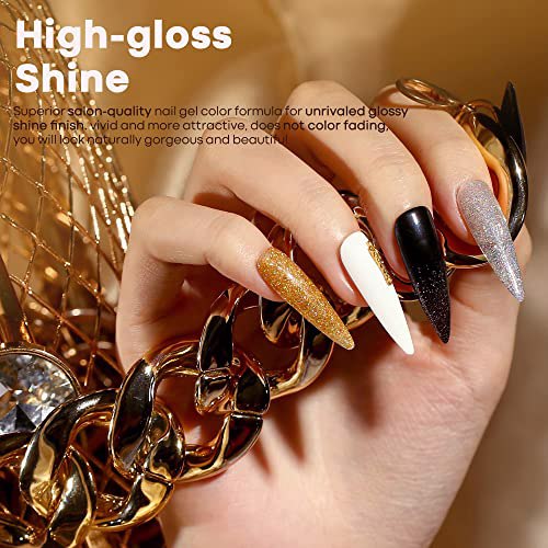 Modelones Gel Nail Polish Set 6 Colors Black Gold Glitter 5