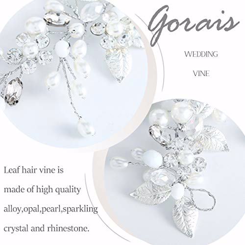 Gorais Bride Wedding Hair Vine Silver Pearl Bridal Headpieces, A Silver 3