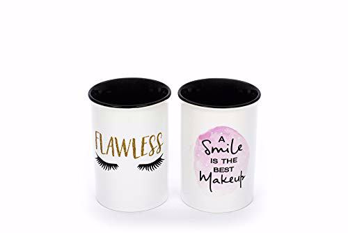 Ceramic Makeup Brush Holder Storage with Cute Sayings 2 pack 2