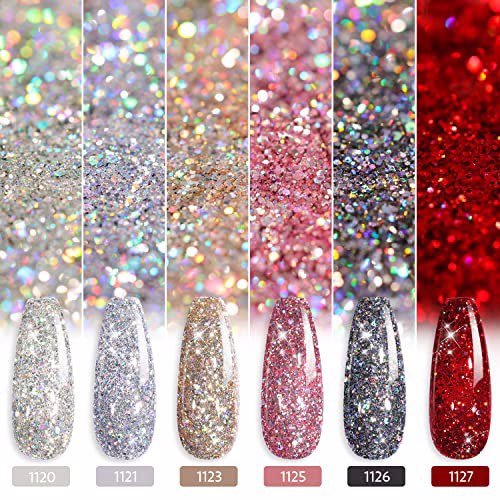 GAOY Glitter Ruby Gel Nail Polish Set of 6 Colors 4