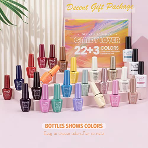 Candy Lover 25PCS Gel Nail Polish Kit, Pastel Rainbow 7