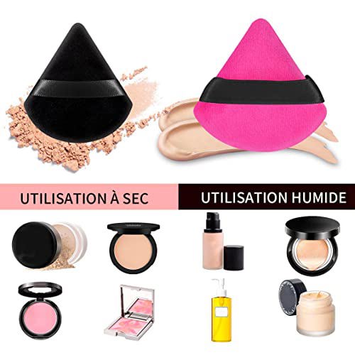 Pimoys 6 Pieces Powder Puff Face Soft Triangle Makeup Black and Rose Red 3