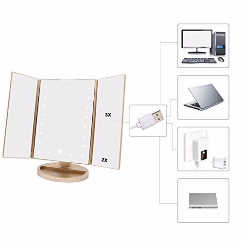 deweisn Tri-Fold Lighted Vanity Mirror with 21 LED Lights Gold 7