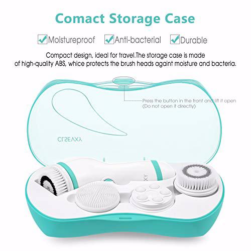 Waterproof Facial Cleansing Spin Brush Set with 3 Exfoliating Brush Heads, Green 7
