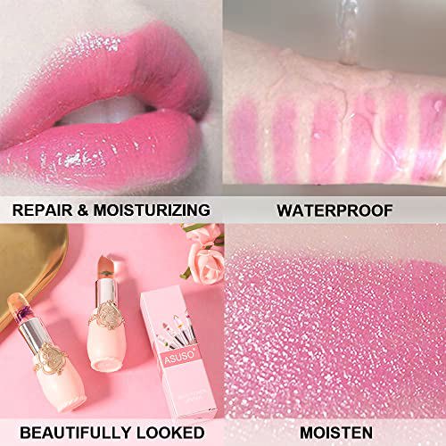 BINGBRUSH 2Pcs Crystal Flower Jelly Color Changing Lipstick 4
