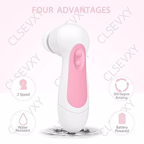 Waterproof Facial Cleansing Spin Brush Set with 3 Exfoliating Brush Heads, Pink 3