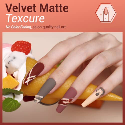 Modelones Red Gel Nail Polish Set, 6 Brown Peach Pink 3