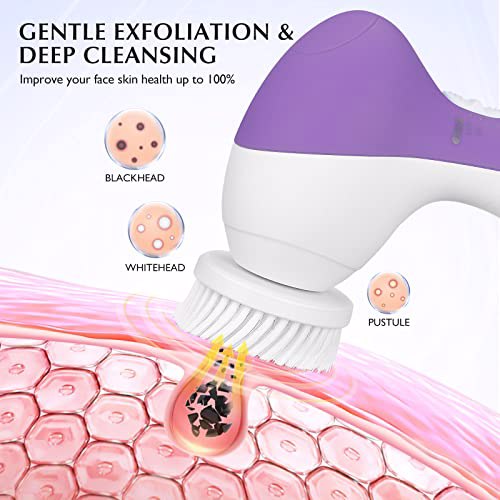 Facial Cleansing Brush Face Scrubber, Purple 4