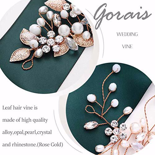 Gorais Bride Wedding Hair Vine Rose Gold Pearl Bridal Headpieces, B Rose gold 3