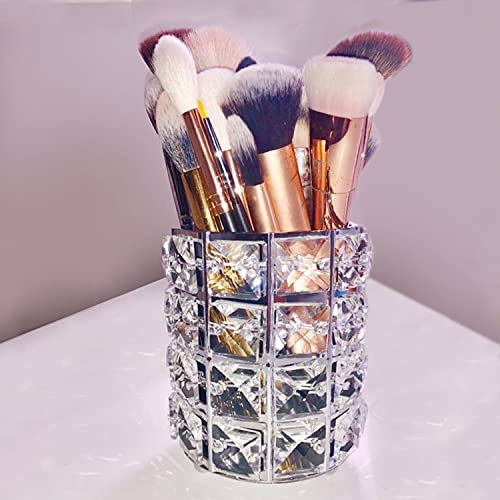 LUGUNU Makeup Brush Holder Organizer Golden Crystal Bling Personalized Gold Comb Brushes 2