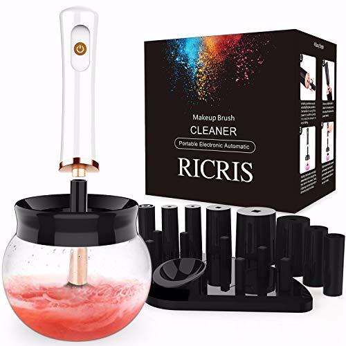 RICRIS Makeup Brush Cleaner and Dryer Machine Deep Clean Fast Dry, Make up Brush Cleansers Tools with 8 Elastic Rubber Connector