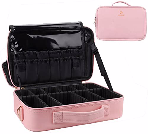 Relavel Travel Makeup Train Case Makeup Cosmetic Case Organizer Pink 1