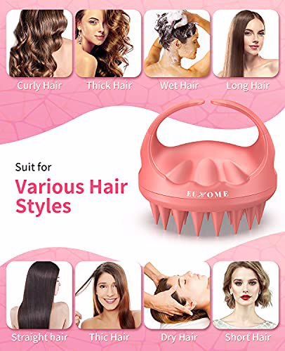 EUHOME Scalp Massager Shampoo Brush Coral Pink Natual Blue 3