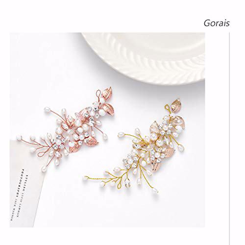 Gorais Bride Wedding Hair Vine Gold Pearl Bridal Headpieces, C Gold 2