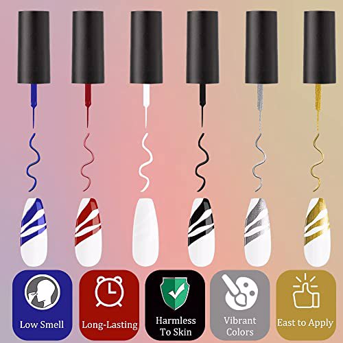 AIMANGO Black White Red Silver Glitter Nail Art Liner Gel, Classic Collection 3