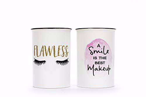 Ceramic Makeup Brush Holder Storage with Cute Sayings 2 pack 1
