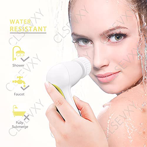 Waterproof Facial Cleansing Spin Brush Set 3 Exfoliating Brush Heads, Yellow 6