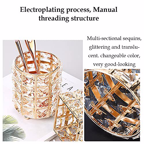 AKOAK 1 pack Crystal Makeup Brush Holder Office Supplies Storage Gold 8