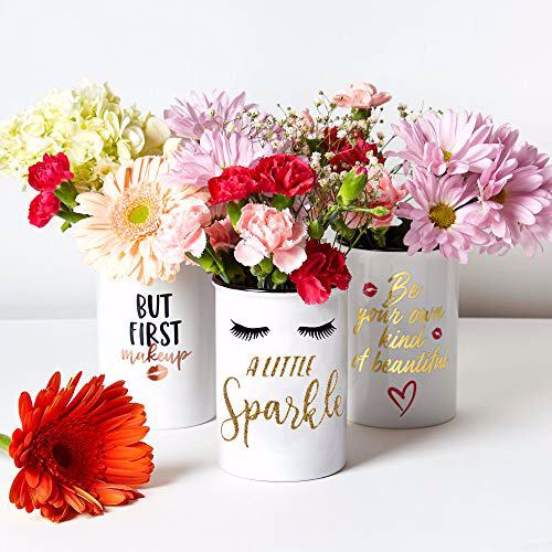 VOTUM Ceramic Makeup Brush Holder Storage with Cute Sayings A Little Sparkle 5