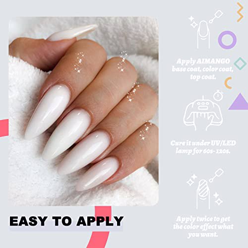 AIMANGO Clear White Milky White Glitter Gel Nail Polish 3