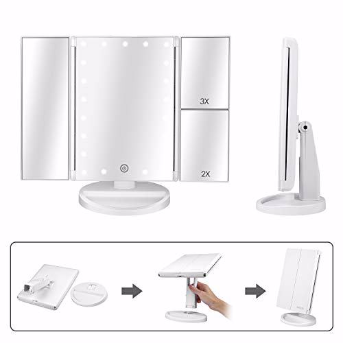 deweisn Tri-Fold Lighted Vanity Mirror with 21 LED Lights White 3
