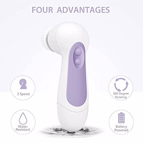 Waterproof Facial Cleansing Spin Brush Set 3 Exfoliating Brush Heads, Purple 3