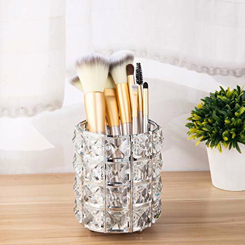 Feyarl 2pcs Crystal Makeup Brush Holder Silver Bling Handcrafted Comb Brush 2