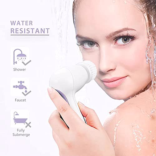 Waterproof Facial Cleansing Spin Brush Set 3 Exfoliating Brush Heads, Purple 6