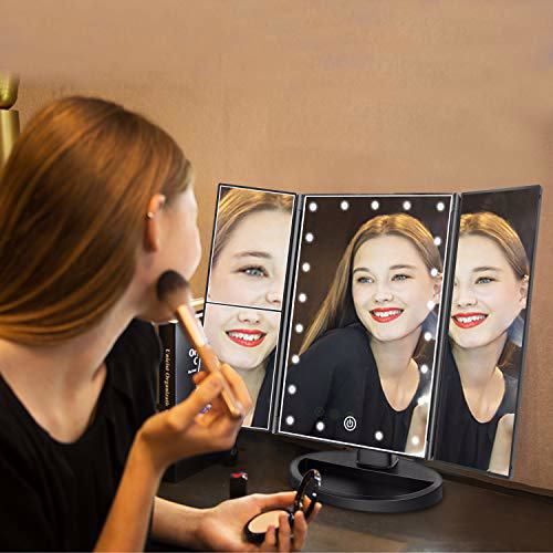 deweisn Trifold Lighted Vanity Mirror with 21 LED Lights Black 7