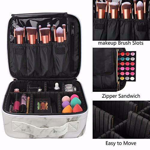 MONSTINA Makeup Train Cases Professional Travel Bag Cosmetic Cases Marble White 3
