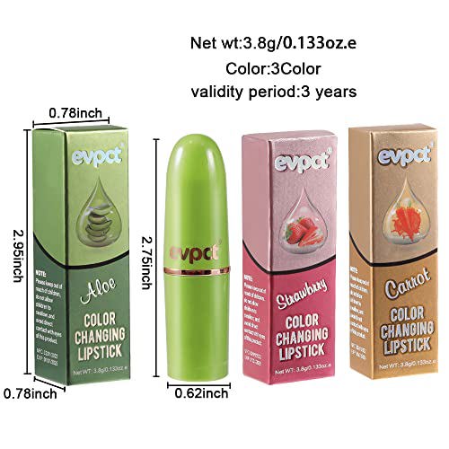 BINGBRUSH 3 Pcs Aloe Color Changing Lipstick Carrot Strawberry 6