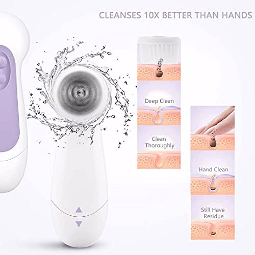 Waterproof Facial Cleansing Spin Brush Set 3 Exfoliating Brush Heads, Purple 5